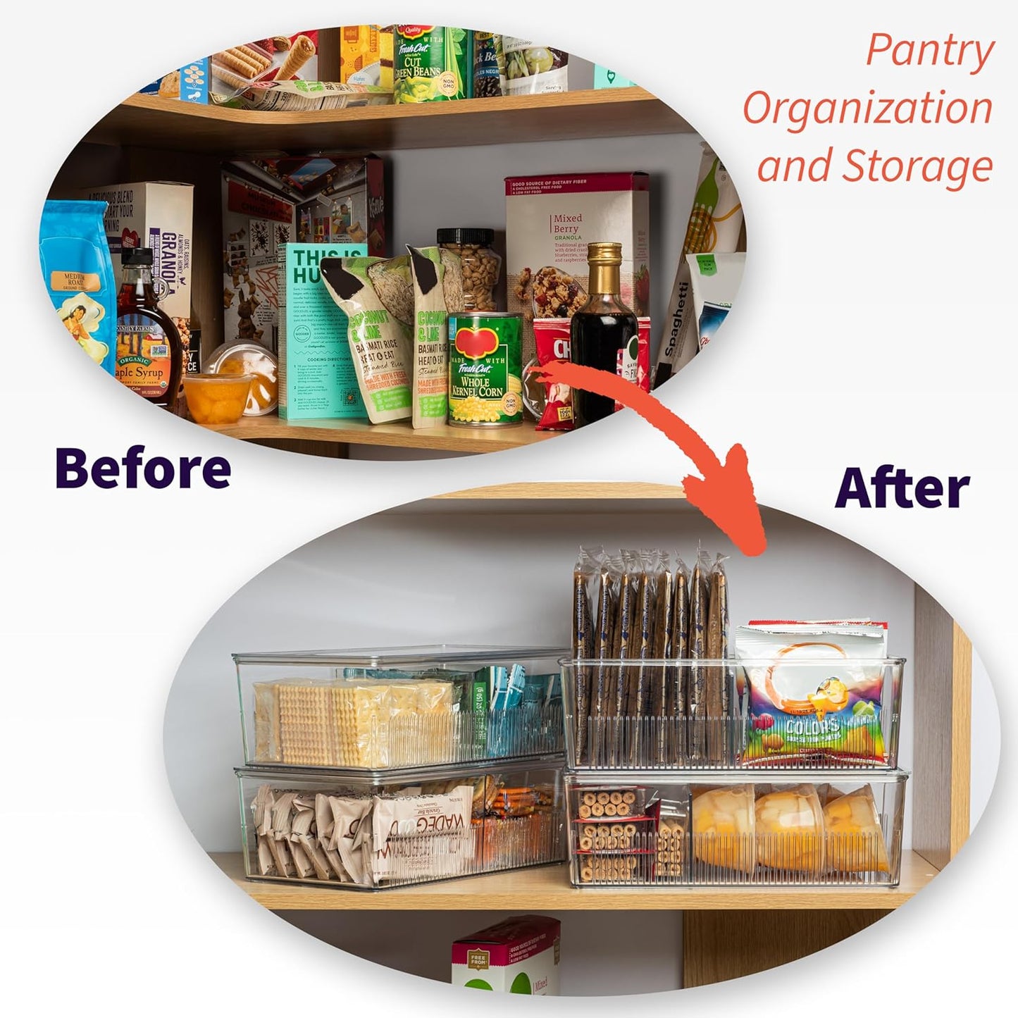 Pantry Organization and Storage Bins with Removable Dividers & Lids – Perfect Pantry Organizers or Kitchen Organization – Refrigerator Organizer Bins, Cabinet Organizers, 4 Pack