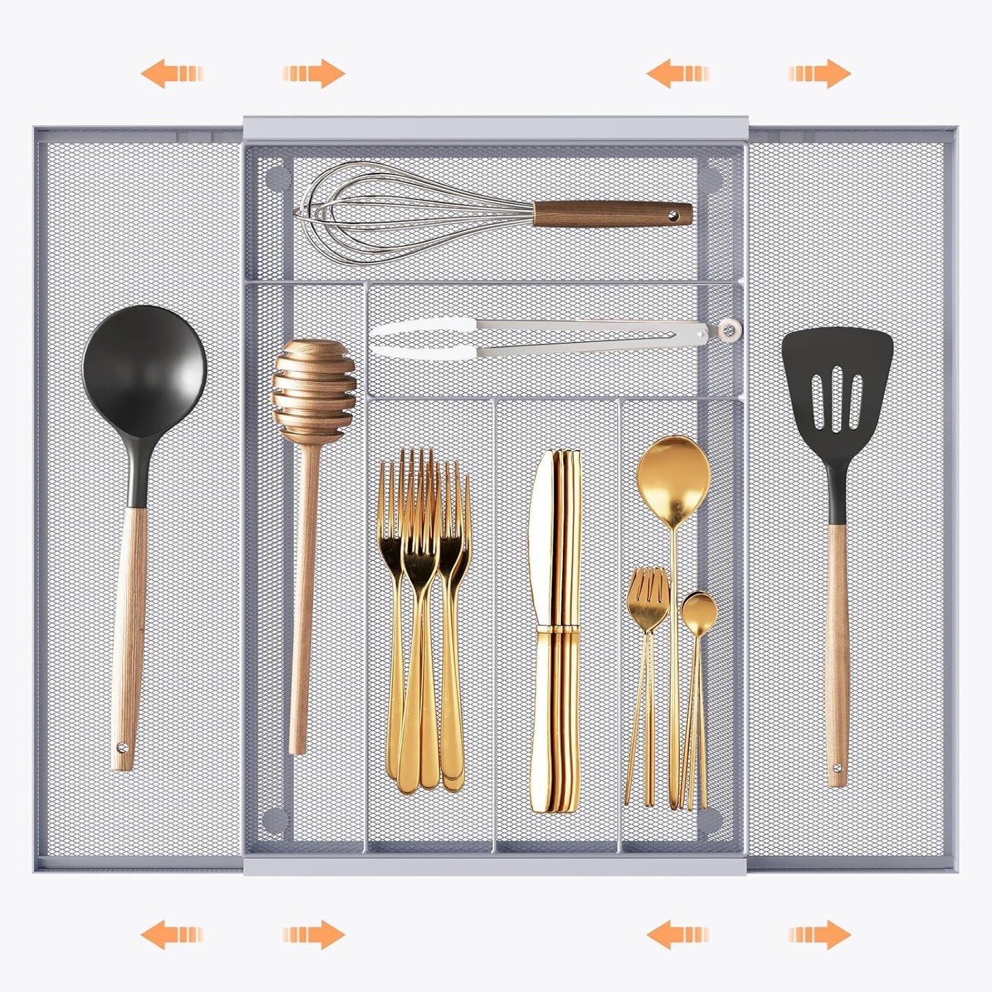 Silverware Organizer Metal Mesh, Large Drawer Organizer, Utensil Cutlery Tray for kitchen drawers