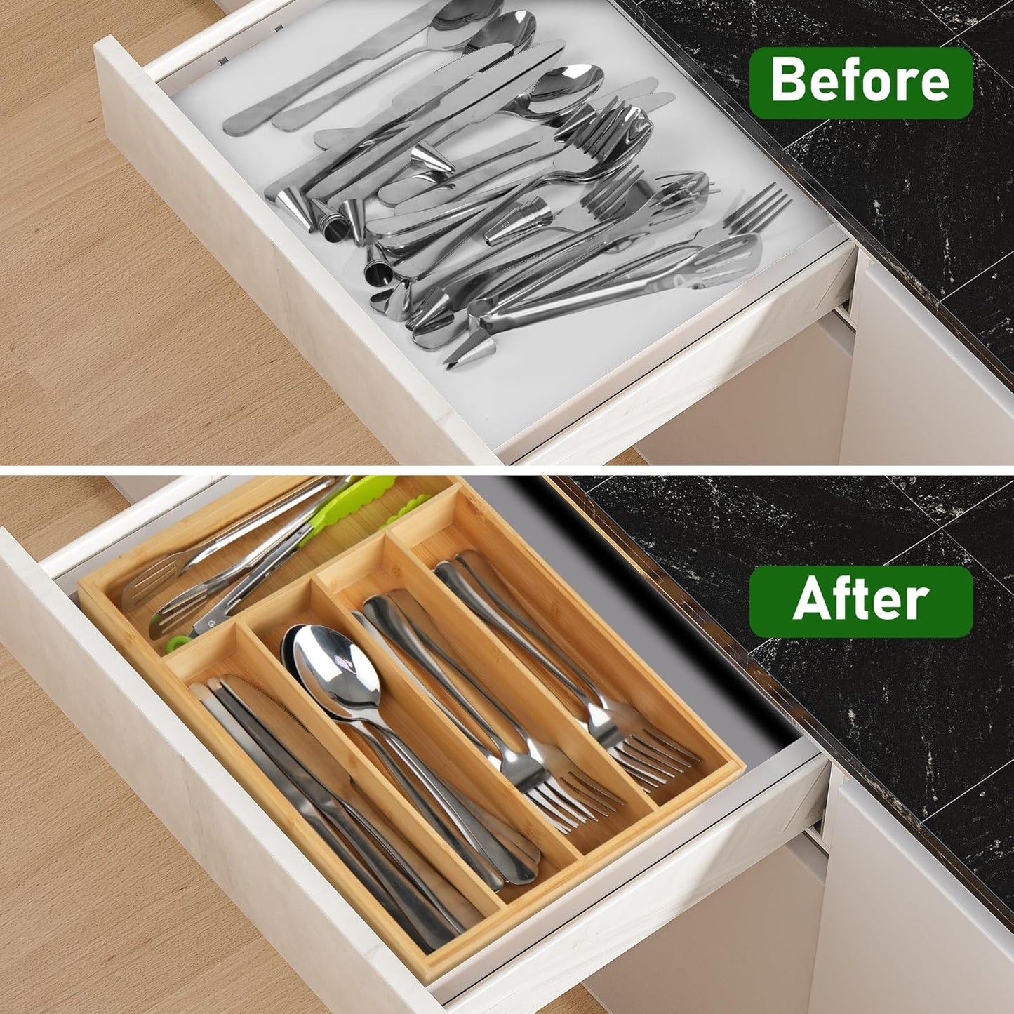 Bamboo Kitchen Drawer Organizer, 9.5 Inch Silverware Tray for Small Drawer