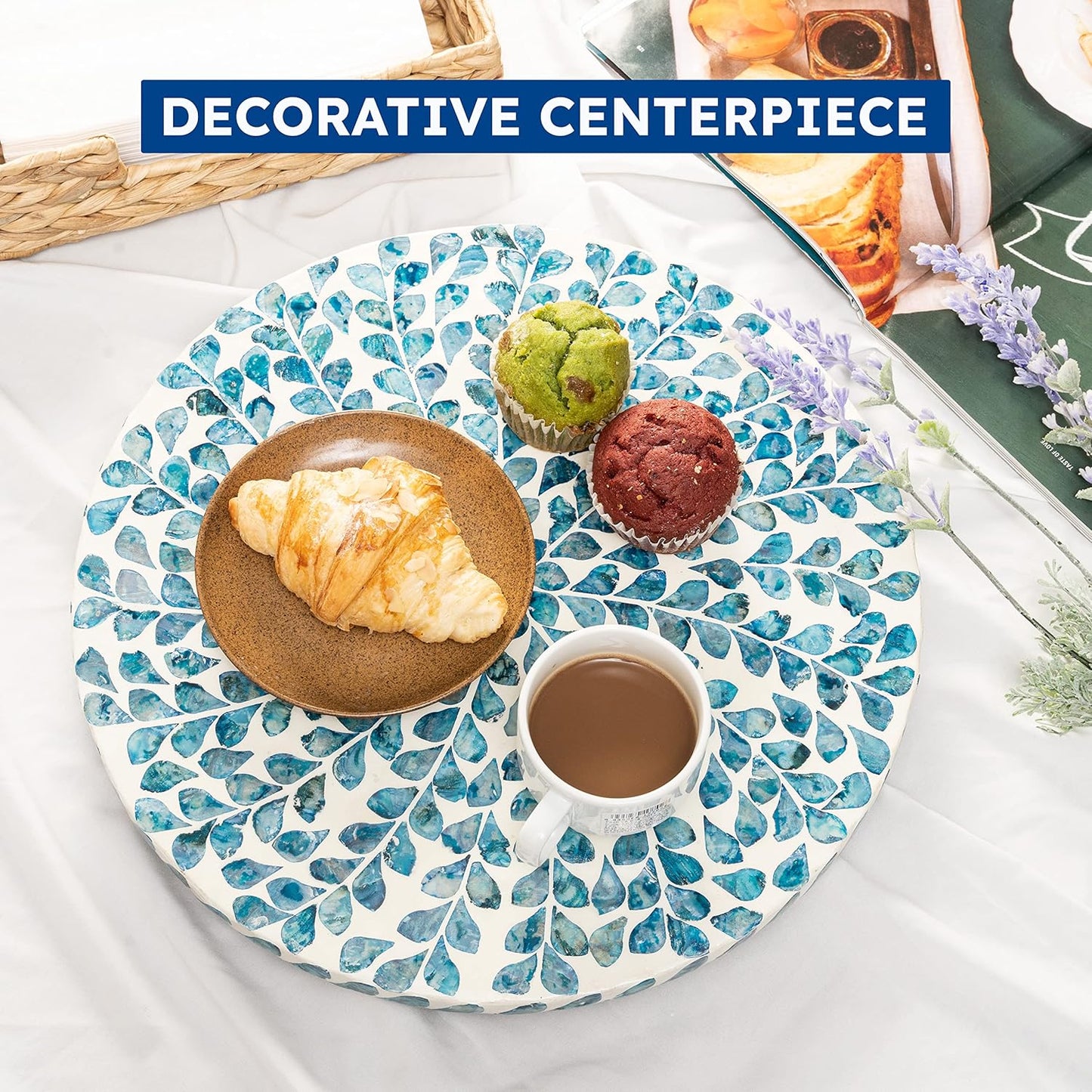 Lazy Susan for Countertop - Lazy Susan for Table, Mother of Pearl Turntable Organizer