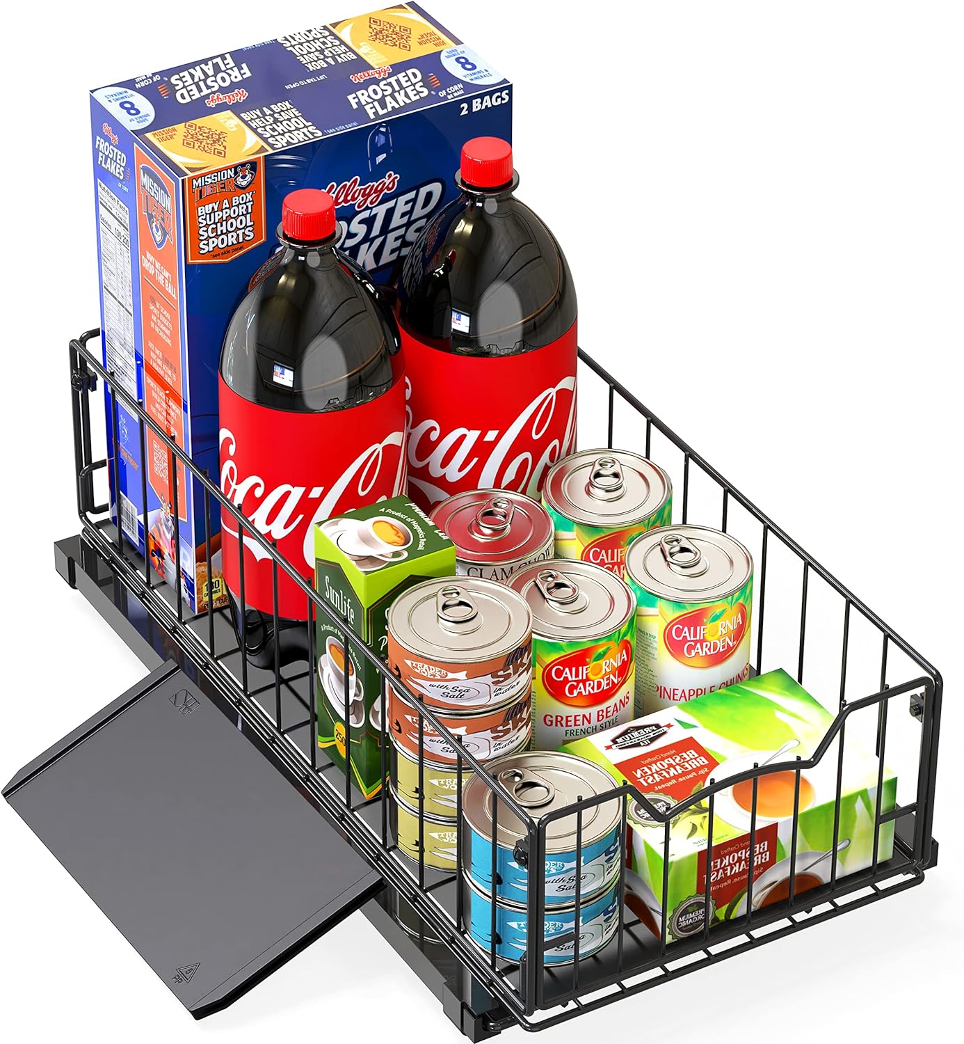 Pull-Out Cabinet Sliding Basket Organizer, 17.2" D x 9.7" W x 5" H – Black