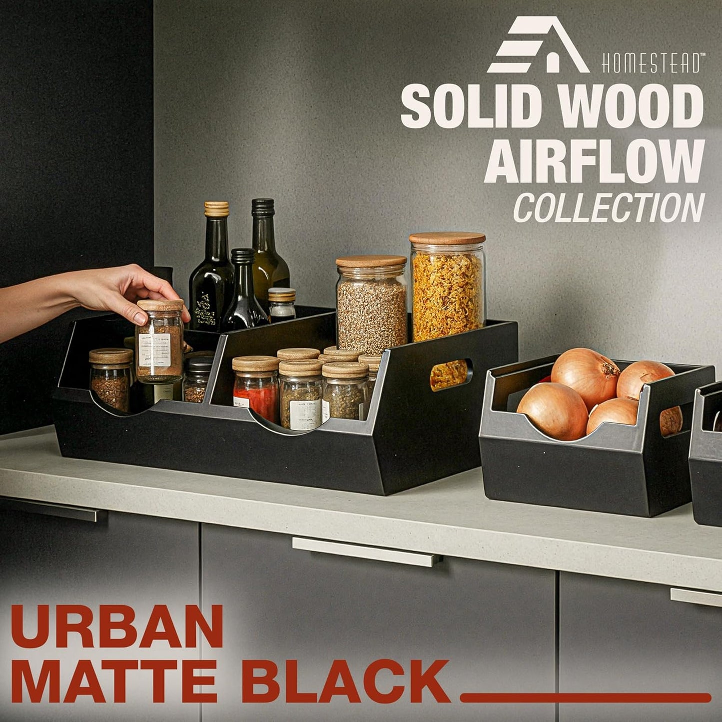 Stackable Solid Wood Storage Bins for Pantry & Countertop