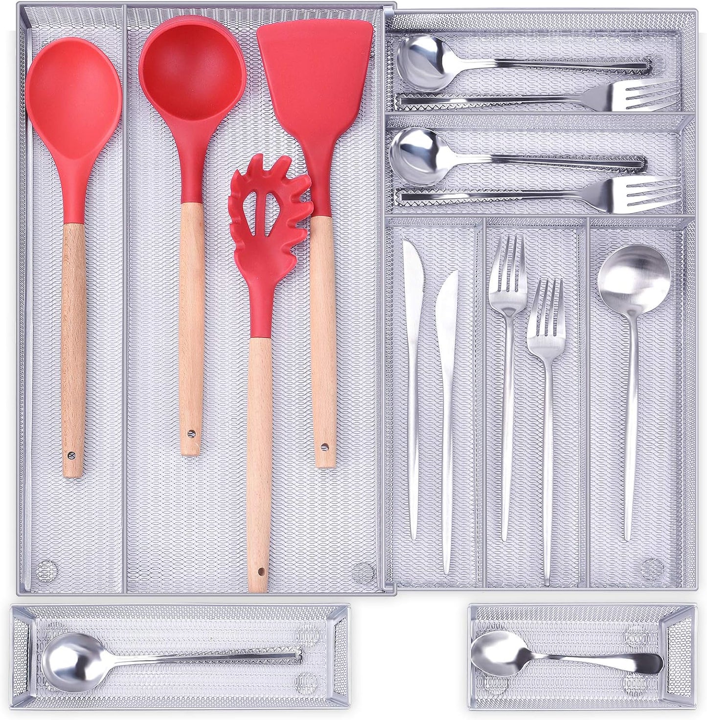 Expandable Silverware Drawer Organizer, Metal Mesh Large Kitchen Flatware Cutlery Tray