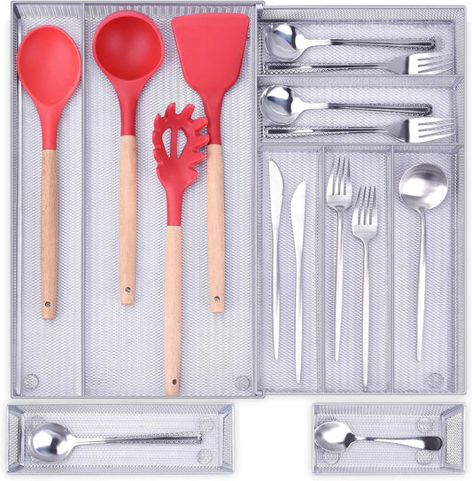 Expandable Silverware Drawer Organizer, Metal Mesh Large Kitchen Flatware Cutlery Tray