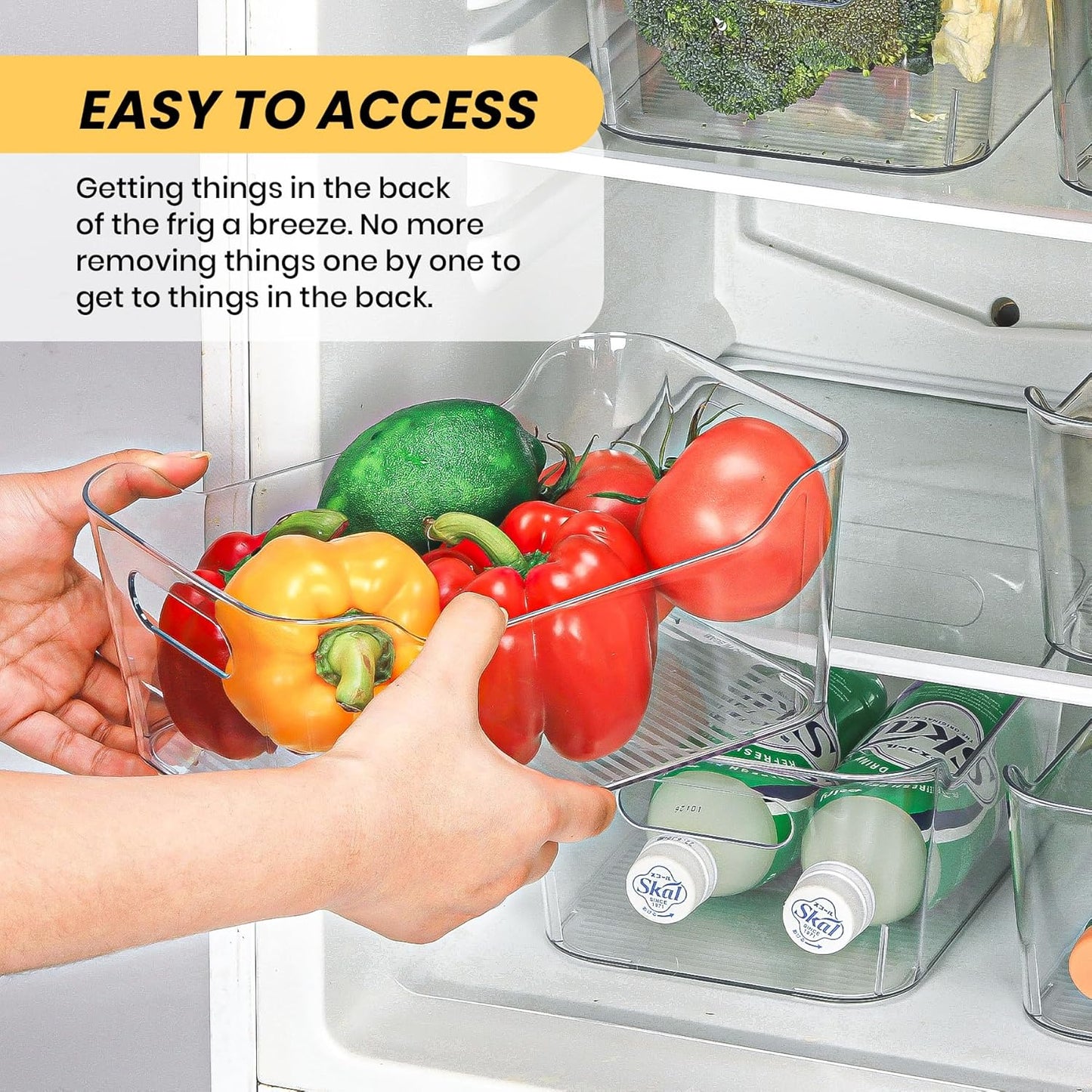 12 Pack Clear Plastic Storage Bins, Acrylic Organizer and Containers with Handle for Pantry