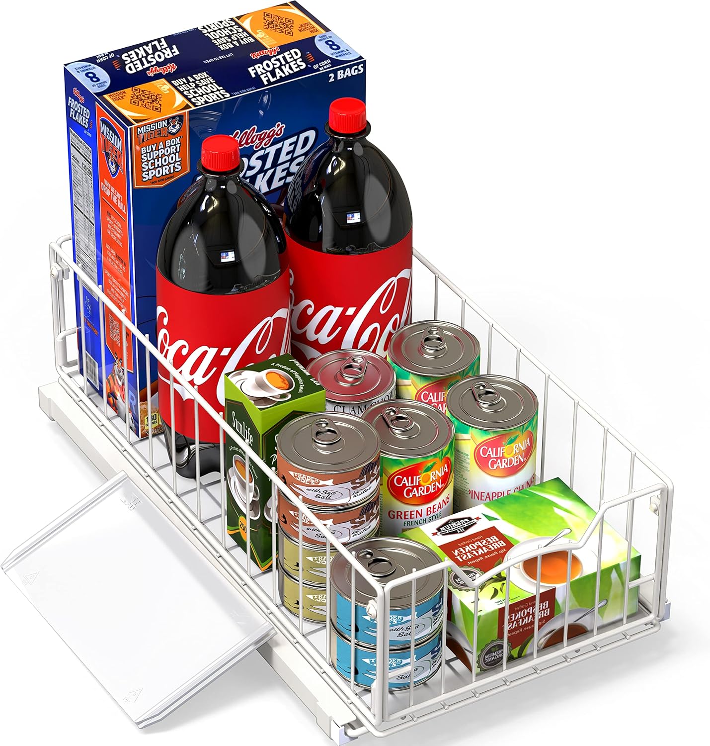 Pull-Out Cabinet Sliding Basket Organizer, 17.2" D x 9.7" W x 5" H – White