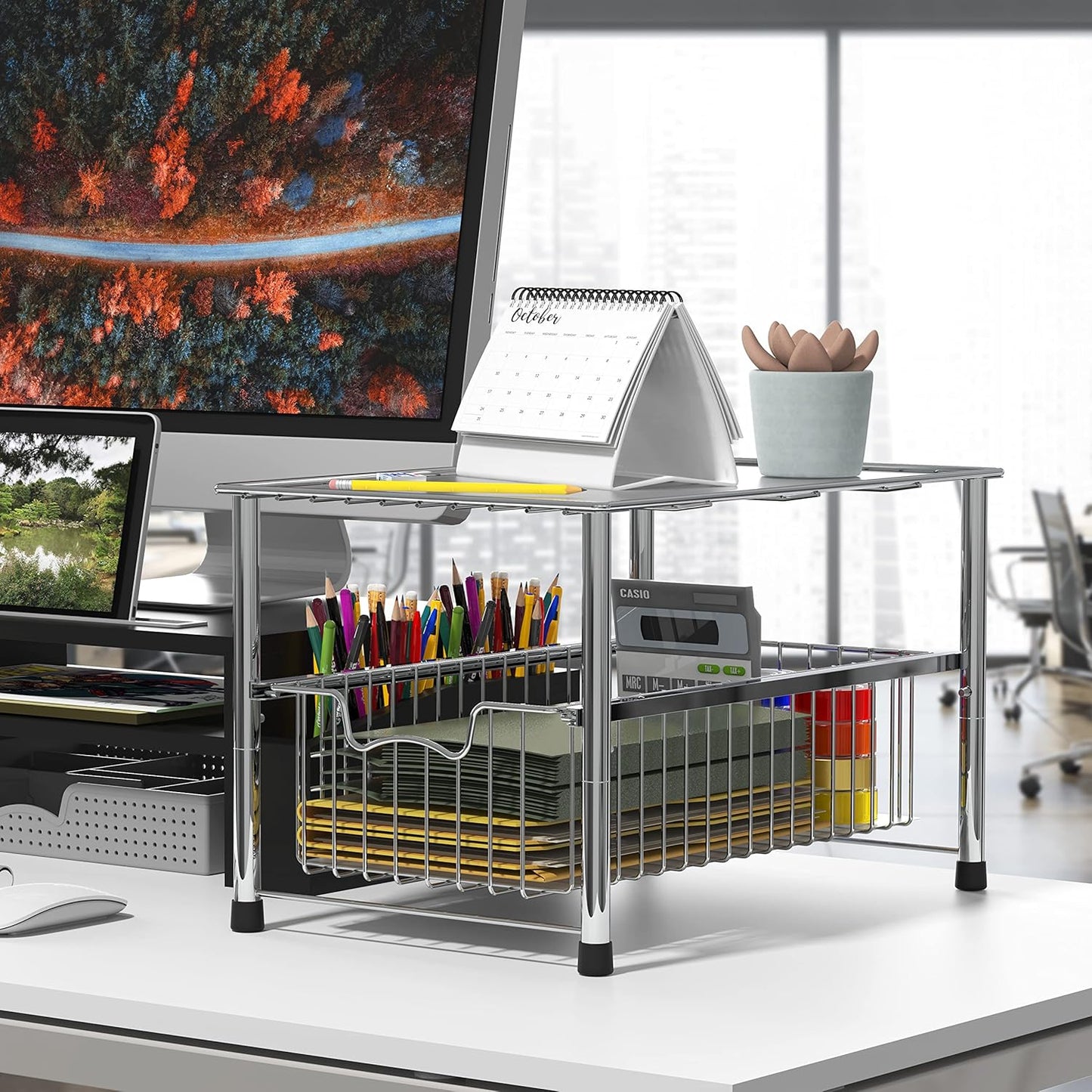 Chrome Metal Stackable Storage Rack, 16.75 in L x 10.8 in W x 10.25 in H