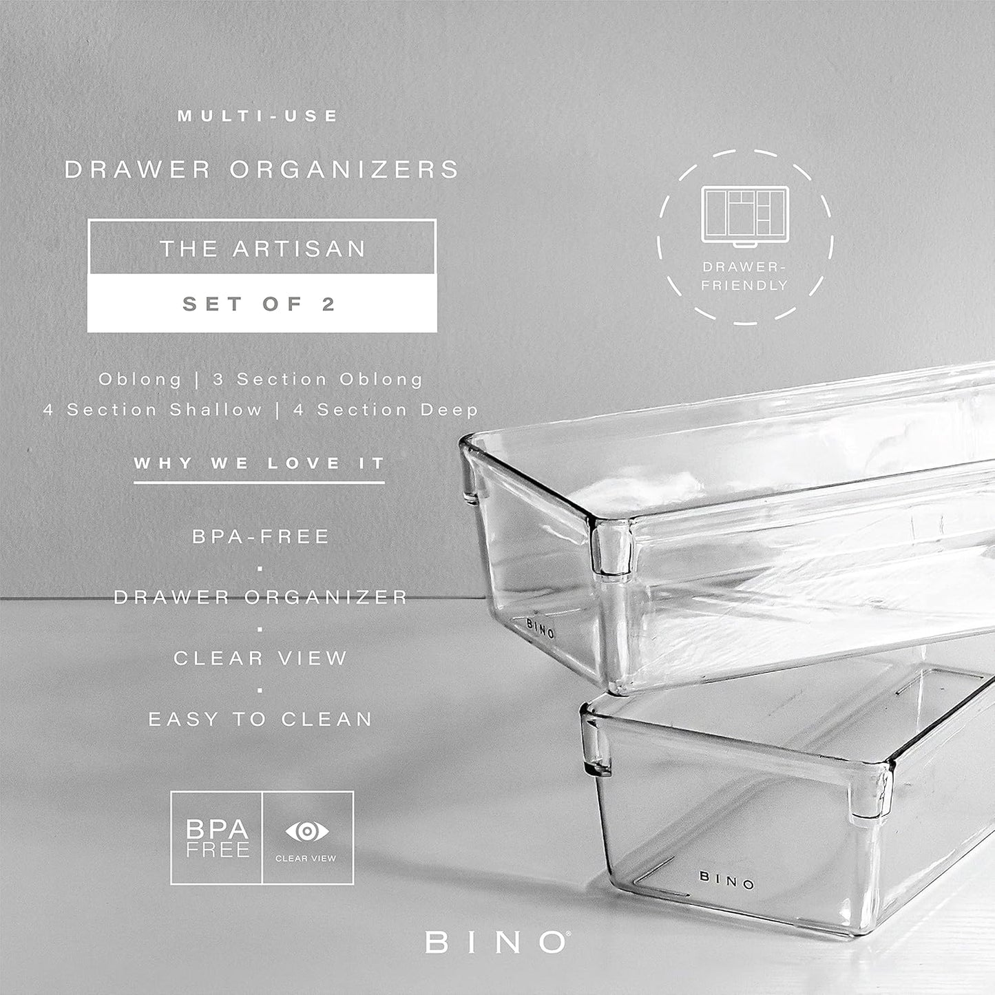Oblong Plastic Drawer Organizer Bin, 2-Pack | THE ARTISAN COLLECTION | Multi-Purpose | Durable | BPA-Free | Desk, Vanity, Bathroom & Makeup Drawer Organizer