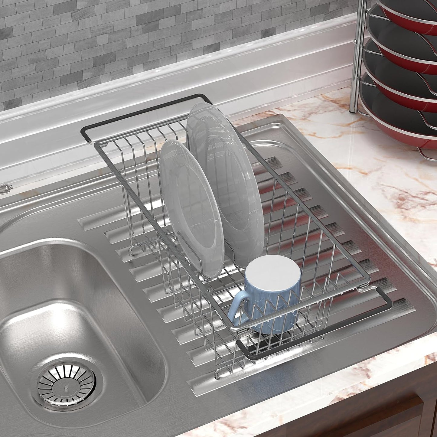 Over Sink Counter Top Stainless Steel Dish Drainer Drying Rack, Chrome