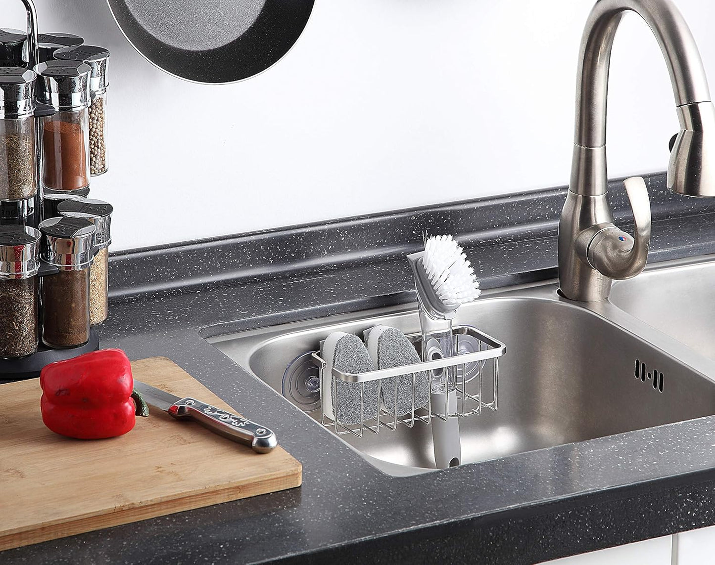 NeverRust Deluxe Kitchen & Bathroom Sink Sponge Holder Organizer with Adhesive Mount