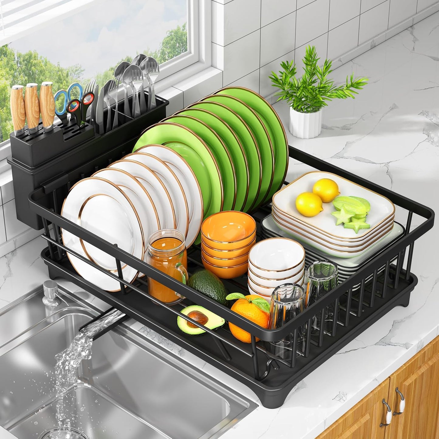 Dish Drying Rack - Space-Saving Small Dish Rack for Kitchen Counter