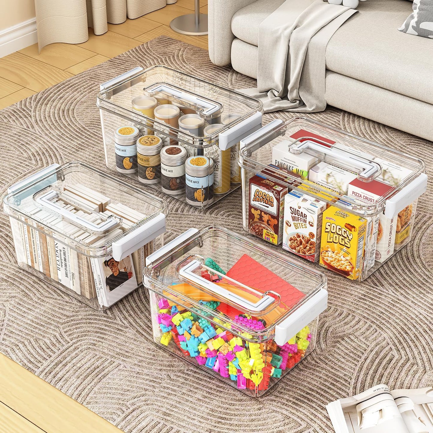 Plastic Storage Bins with Lids Stackable organization and Storage Containers for Organizing Snacks