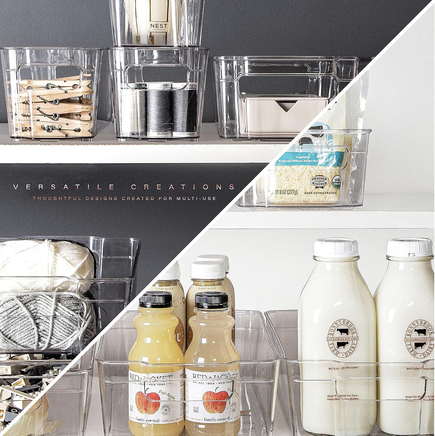 Stackable Storage Bins, Large - 2 Pack | THE STACKER COLLECTION | Clear Plastic Storage Bins | Built-In Handles | BPA-Free | Containers for Organizing Kitchen Pantry | Multi-Use Organizer Bins