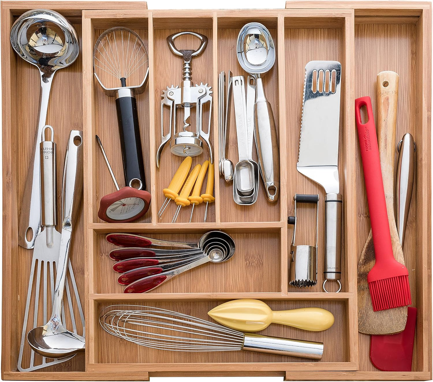 Expandable Bamboo Drawer Organizer - Large Kitchen Utensil Holder for Cutlery, Silverware