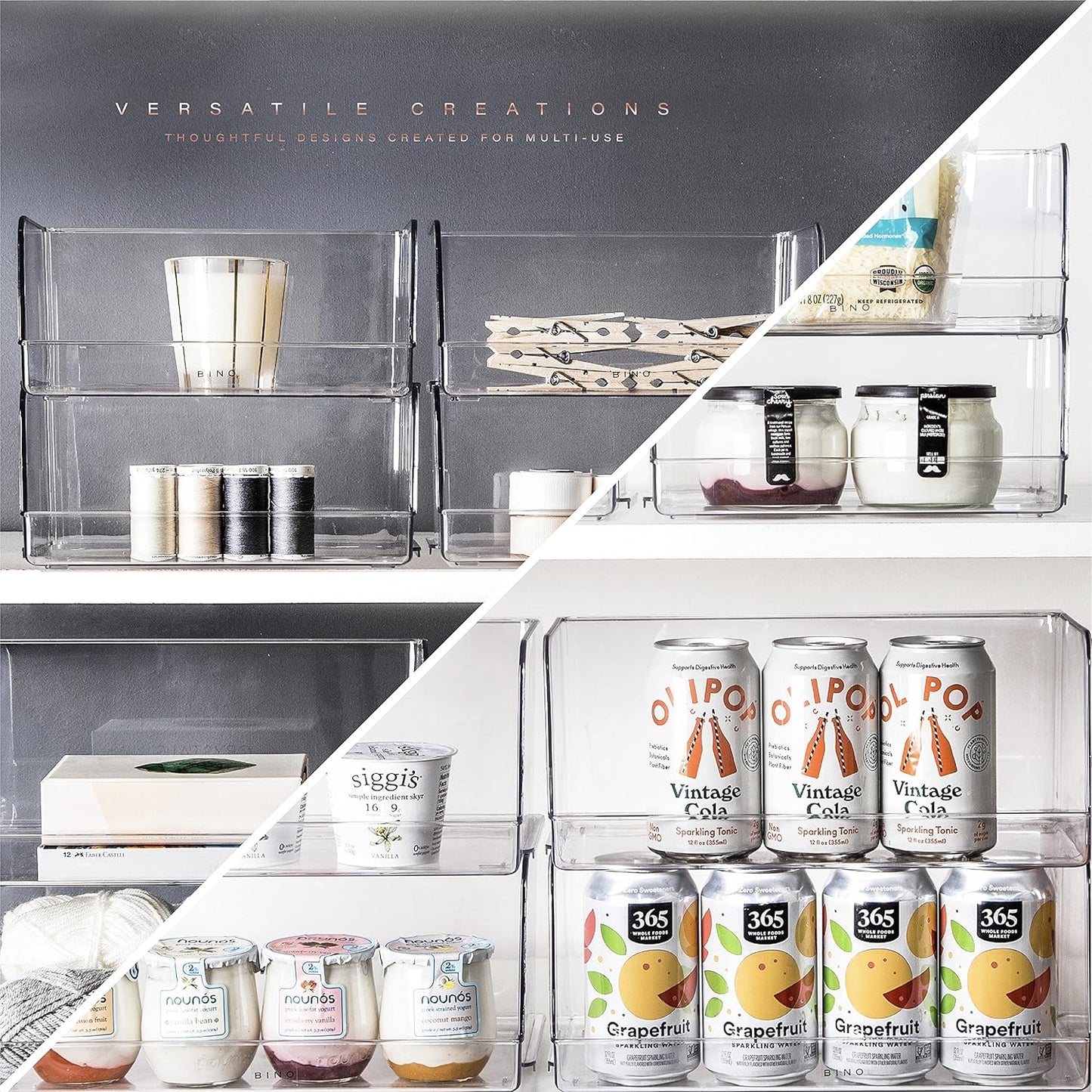 Stackable Plastic Storage Bins, Large | THE MYRIAD COLLECTION | Multipurpose Bins | Pantry Organizers And Storage | Home Organization Containers | Clear Plastic Fridge Bin | Freezer Organizer